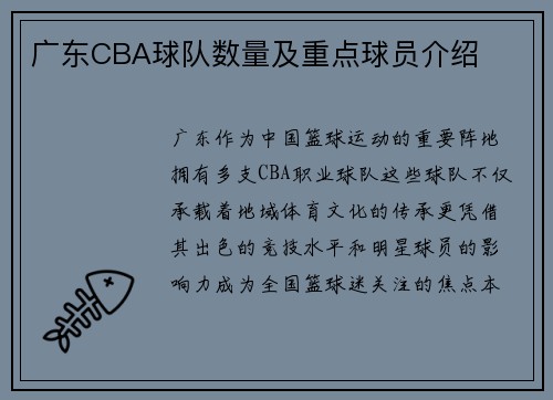 广东CBA球队数量及重点球员介绍